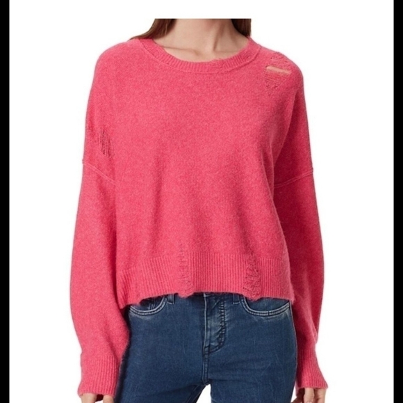 Frayed Jeans Pink Ribbed Distressed Sweater M NWT - Picture 1 of 9